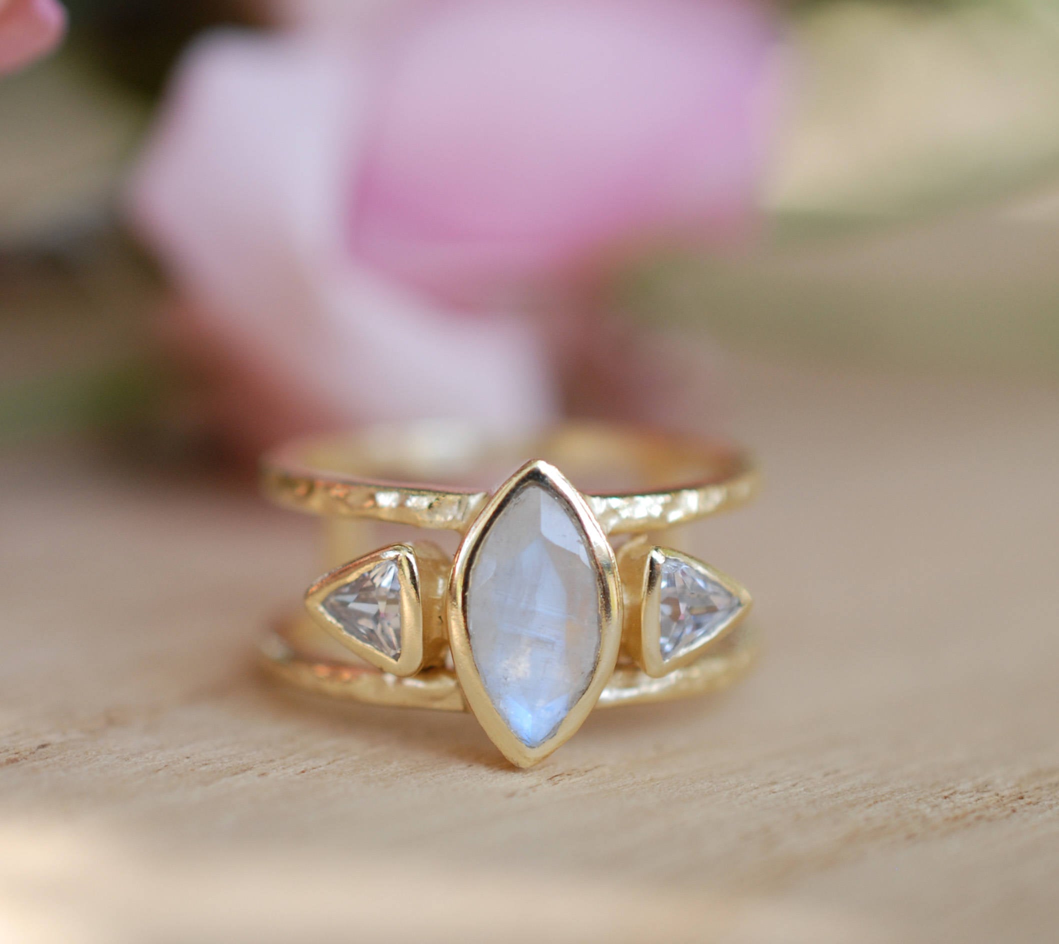White Topaz Art Deco Baguette Ring | Gold Vermeil Jewellery | Lilith and  Selene
